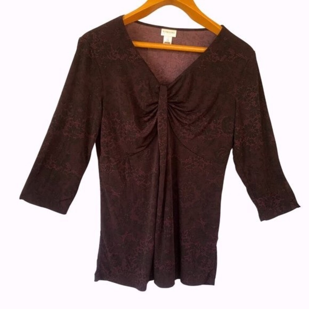 Motherhood Maternity Dressy Long Sleeve Shirt Purple Pattern - Large